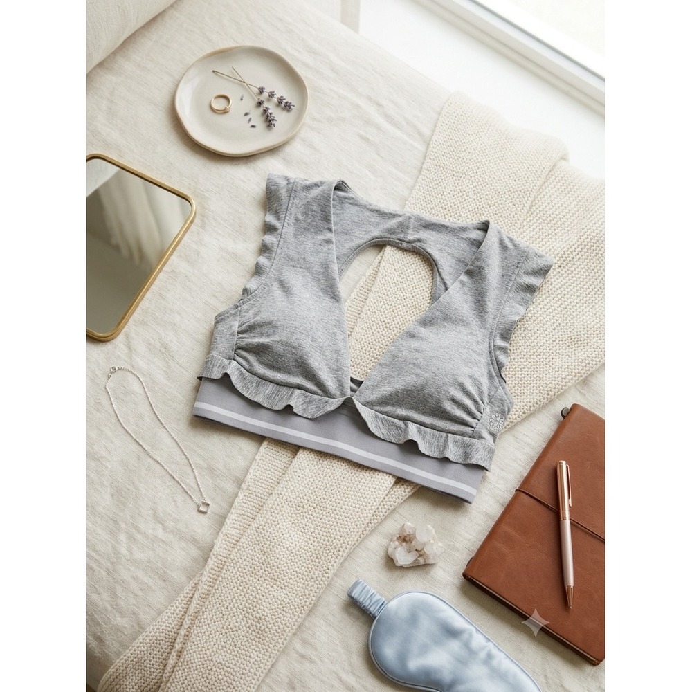 Free People‎ FP Movement Ruffle Sports Bra Heather Grey Open Back Bralette XS
